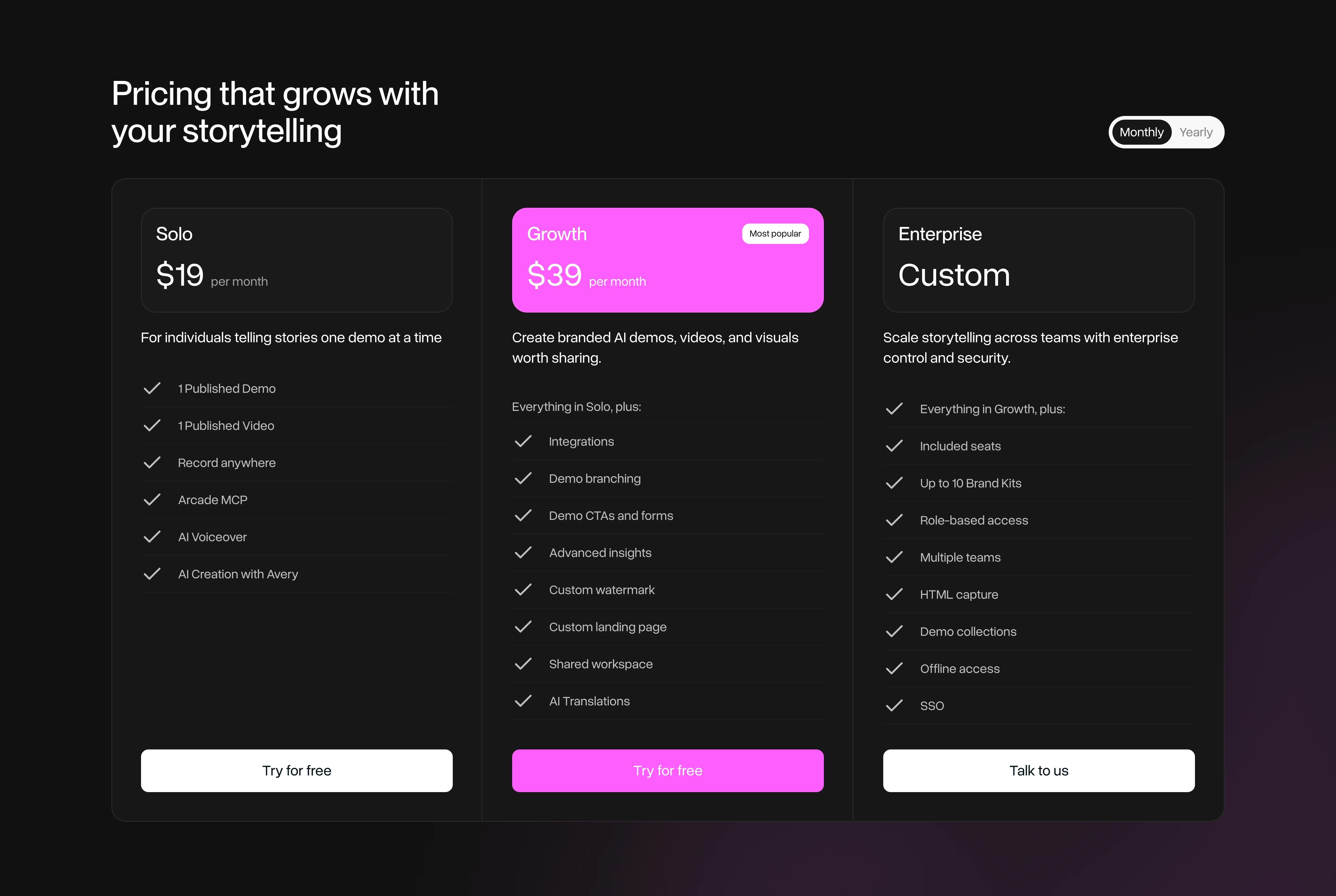 Pricing — Dark